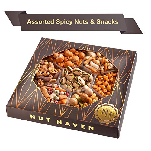 Product Cover Nut Haven Holiday Nuts Christmas Gift Basket | Tasty Assortment of Crackers, Pretzels, Nuts & More | Excellent Food Gift Basket for Christmas, Thanksgiving, Family, Birthday, Sympathy, Men & Women