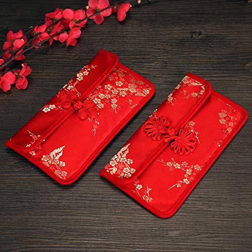 Product Cover Premium Chinese Red Envelopes Wedding, Gorgeous Hongbao for New Year, Handmade Silk Gift Money Pocket, Unique Spring Festival Gift with 2 Blank Cards (2pcs Silk-1)