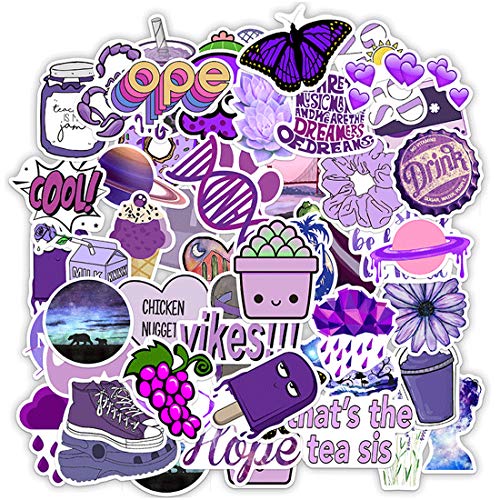 Product Cover Trendy Water Bottles Sticker, Computer StickersWaterproof,Aesthetic,Trendy Stickers for Teens,Girls Perfect for Waterbottle,Laptop,Phone,Travel Extra Durable 100% Vinyl (50 Purple Laptop Stickers)