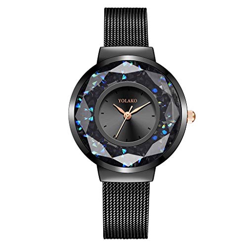 Product Cover QIUUE Women's Quartz Stainless Steel Band Strap Watch Luxury Inlay Diamond New Casual Analog Wrist Watch Business Watch (Black)