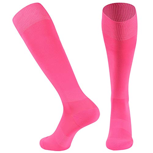 Product Cover Mifidy Womens Team Soccer Socks Over The Calf Cushioned Football Hiking Sports Socks Medium Pink