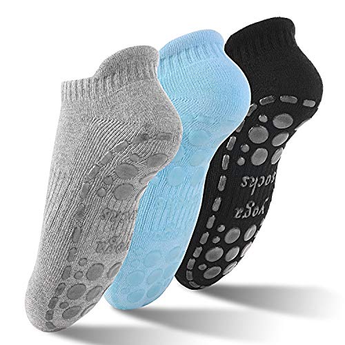 Product Cover Pilates Yoga Grip Socks for Women Pure Non Slip Skid Socks Barre Sticky 3 Pairs (3 Colors, 6-9.5)