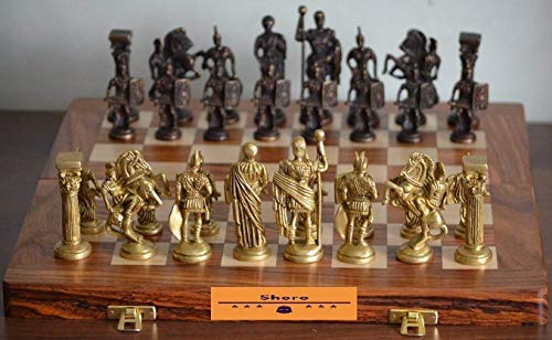 Product Cover Shoro Hand Crafted Roman Brass Chess Set with Wooden Board