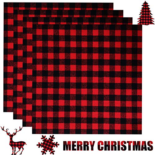 Product Cover Windbom 12 Pack Buffalo Plaid Heat Transfer Vinyl Sheets 12 x 12 Inch Red and Black Plaid Fabric Printed Vinyl Sheets Adhesive Iron on Vinyl for Christmas Cloth Craft