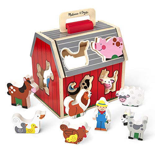 Product Cover Melissa & Doug Wooden Take-Along Sorting Barn Toy with Flip-Up Roof and Handle - 10 Wooden Farm Play Pieces, Great Gift for Girls and Boys - Best for 2, 3, 4, and 5 Year Olds