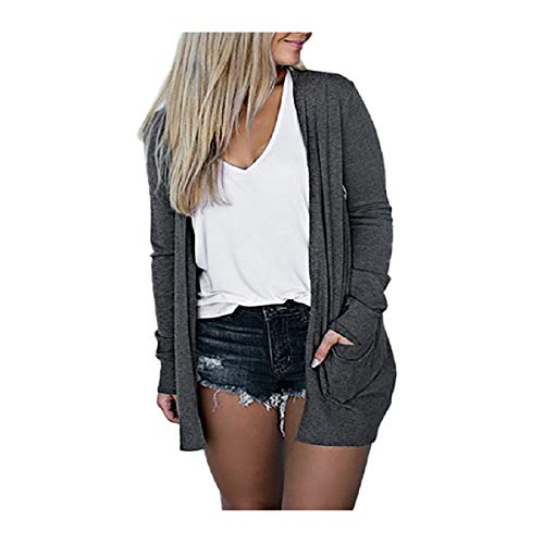 Product Cover Womens Cardigan Loose Solid Open Front Long Sleeve Pocket Sweater Coat Tops Blouse (XL, Dark Gray)