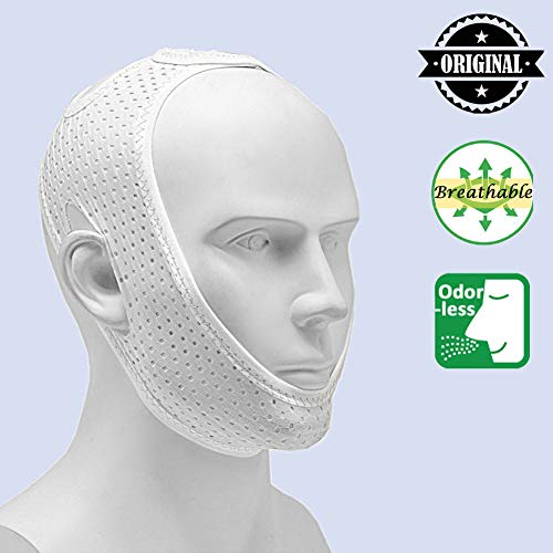 Product Cover Anti Snoring Chin Strap for Cpap Users, Comfortable Mesh Breathable My Stop Snoring Solution Chin Strap Anti Snore Stopper Anti Snoring Devices Strips Mask Belt Head Jaw Sleep Aid for Women Men(White)