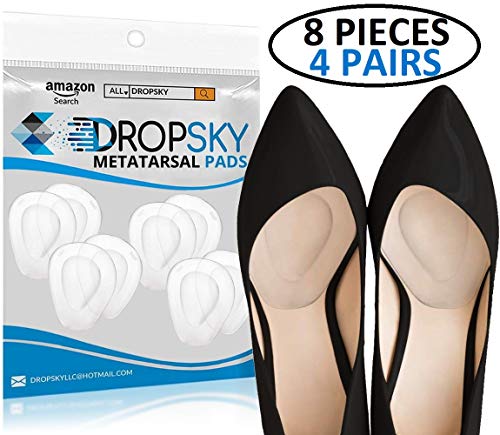 Product Cover Metatarsal Pads Ball of Foot Cushions Shoes Inserts - 4 Pairs (8 Pieces) / Soft Gel Insoles Supports Cushioning High Heel Insert - Mortons Neuroma Callus Foot Pain Relief (Clear) - FITS ALL SHOES SIZE