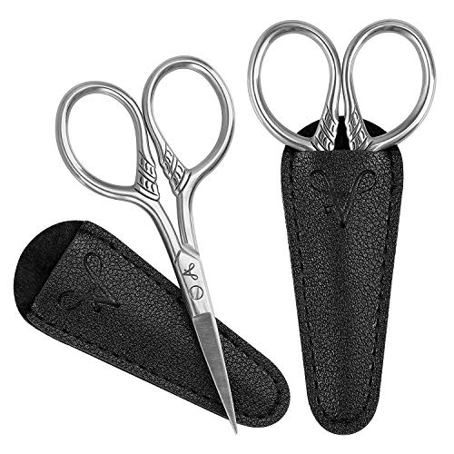 Product Cover Small Scissors, LIVACA Stainless Steel Vintage Facial Hair Scissors, 3.5inch Professional Scissors for Facial Hair, Eyelash, Beard, Mustache, Eyebrow or DIY, 2Packs with PU Leather