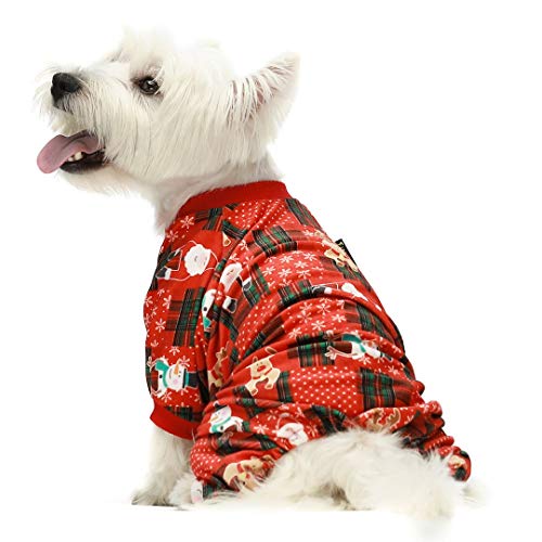 Product Cover Fitwarm Christmas Plaid Dog Pajamas Pet Clothes Onesies Cat Costumes Outfits Santa Reindeer Snowman Red Lightweight Velvet Red Medium