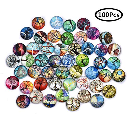Product Cover DROLE 100Pcs 12mm Tree of Life Glass Dome Cabochons Printed Half Round Gems for Jewelry Making Handcrafts DIY Findings 12mm Cabochon
