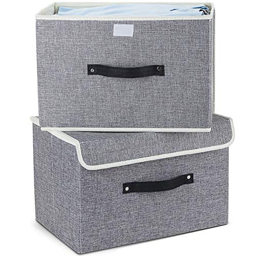 Product Cover EZ GENERATION Storage Bins Set,Storage Baskets Pack of 2 Foldable Storage Boxes Cubes with Lids, Fabric Storage Bin Organizer Collapsible Box Containers for Nursery,Closet,Bedroom,Home(Light Gray)