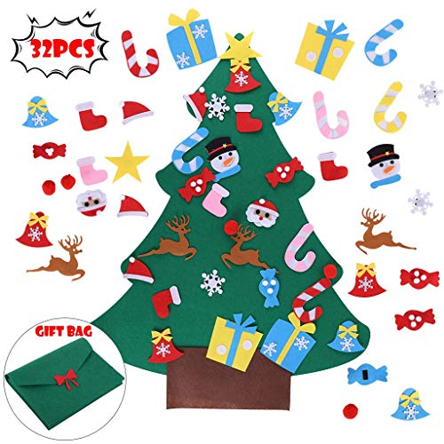 Product Cover 3.1 ft DIY Felt Christmas Tree Set with Detachable Ornaments, Wall Door Hanging Christmas Tree Decorations Ornaments for Kids, Xmas Gifts, New Year Gifts for Children Boys/Girls Party Supplies