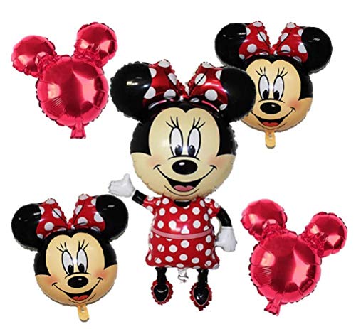Product Cover Minnie Mouse Theme Party Balloons - Birthday Balloon Set Baby Shower - Jumbo Mickey Body Small Heads - Red Black White Mylar Decorations - Combined Brands Bundle with Ribbon by Jolly Jon ®