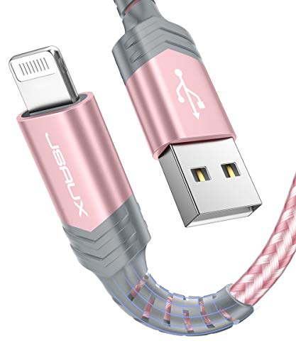 Product Cover iPhone Charger Cable 6ft, JSAUX [Upgarded C89 Apple MFi Certified] Lightning Cable Nylon Braided USB Fast Charging Cord Compatible with iPhone 11 Xs Max X XR 8 7 6s 6 Plus SE 5 5s, iPad, iPod (Pink)
