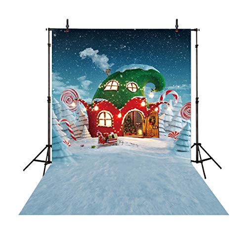 Product Cover Allenjoy 5x7ft Christmas Candy Canes House Backdrop Winter Snow Fairy Tale Snowflake Xmas Party Decoration Baby Kids Photography Background for Selfie Pictures Photo Studio Booth Props
