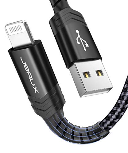 Product Cover iPhone Charger Cable 6ft, JSAUX [Upgarded C89 Apple MFi Certified] Lightning Cable Nylon Braided USB Fast Charging Cord Compatible with iPhone 11 Xs Max X XR 8 7 6s 6 Plus SE 5 5s, iPad, iPod (Black)