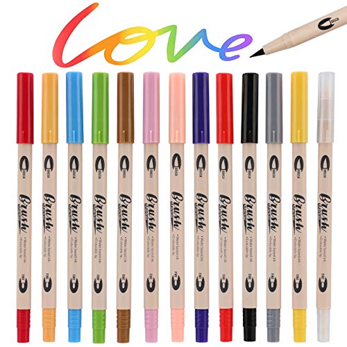 Product Cover Professional Dual Brush Pens, 13-Pack, Blendable Art Marker for Hand Lettering, Watercolor Illustrations, Adult Coloring Book and Bullet Journal, Brush and Fine Tip Markers