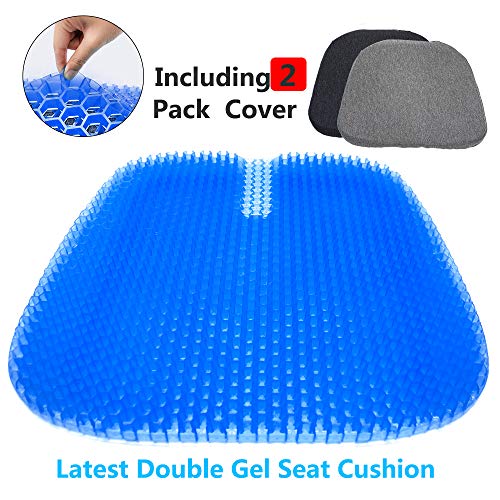 Product Cover Gel Seat Cushion,Double Thick Seat Cushion with 2 Pack Non-Slip Cover, Multi-Use Seat Cushion Super Breathable Gel Cushion for Car, Office Chair, Wheelchair or Home (18 x 16.9 Inches)