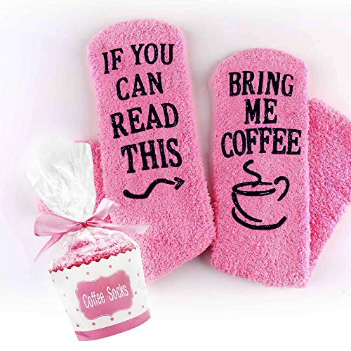 Product Cover Sportsvoutdoors If You Can Read This Bring Me Coffee Socks, Novelty Fuzzy Socks with Cupcake Packaging, Birthday Party Idea Accessories for Women Mother Wife