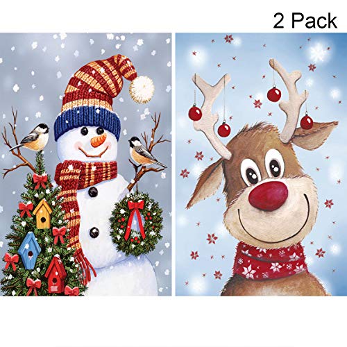Product Cover 2 Pack 5D Full Drill Christmas Diamond Painting Kit, KISSBUTY DIY Diamond Rhinestone Painting Kits for Adults Beginner Diamond Arts Craft Home Wall Decors, 15.8 X 11.8 Inch (Snowman Deer Christmas)