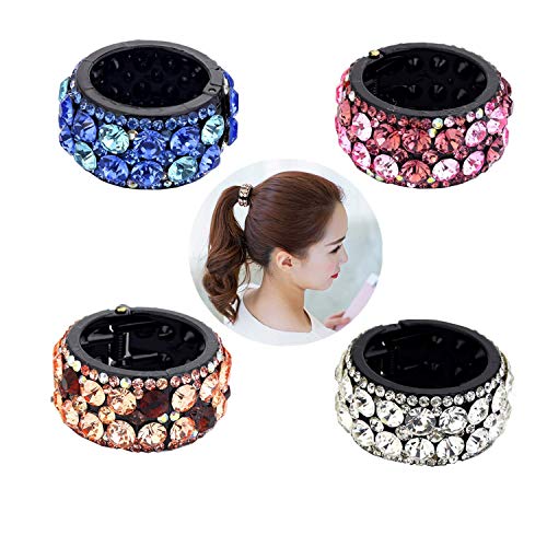 Product Cover PHAETON 4PCS Flexible Expandable Cuff Wrap Ponytail Holder Rhinestone Hair Tie Claw Clip Hair Barrette for Women Girls (Small)