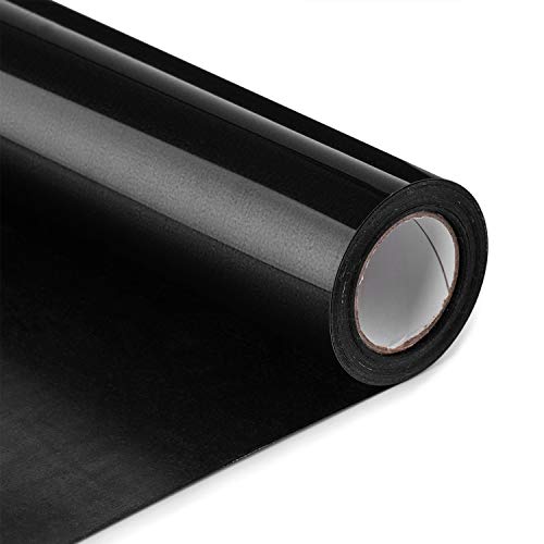 Product Cover PU HTV Vinyl Rolls - 12 Inch × 10 Feet Heat Transfer Vinyl, Easy Cut & Weed Compatible with Cameo Silhouette & Cricut, Iron on Vinyl for Design DIY T-Shirts, Hats, Clothing and Other Textiles(Black)