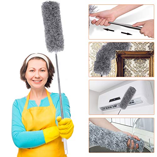 Product Cover Microfiber Dusters for Cleaning with Extension Pole Reaches 100 inches, Scratch-Resistant Cover, Bendable, Washable, Detachable, Lint Free Dusters for Cleaning Ceiling Fan, Blinds, Cobwebs, Furniture