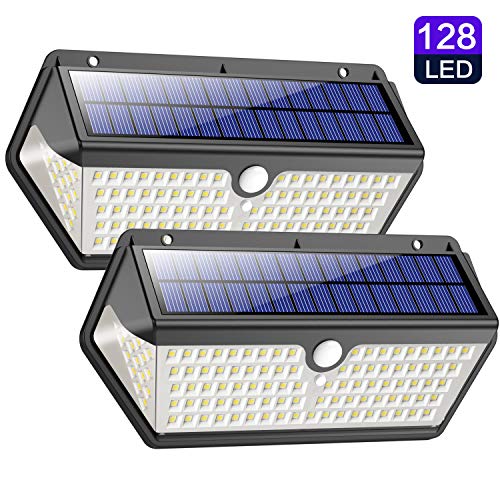 Product Cover Solar Lights Outdoor, Wireless 128 LED Motion Sensor Lights IP65 waterproof Security Wall Light with 270° Motion Angle Solar Night Light for Driveway, Pathway, Garden, Patio, Fence, Garage etc (2 pack