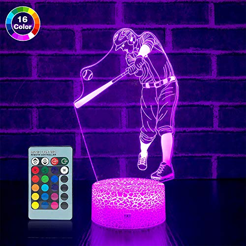 Product Cover SETIFUNI Baseball Gifts Baseball Lamp Kids Night Light 16 Colors Changing with Remote 3D Optical Illusion Bedside Lamp as Birthday Gifts for Boys