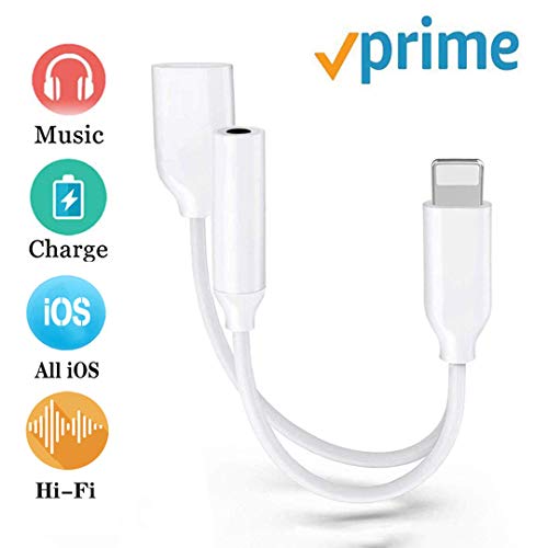 Product Cover Headphone Adapter Jack for iPhone Charger Jack AUX Audio 3.5 mm Adapter for iPhone Adapter Dongle Compatible with iPhone 7/7Plus/8/8Plus/X/XS/XR/11 Charge&Audio Connector Support All iOS-Bright White