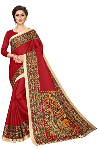 Product Cover J B Fashion Cotton with Blouse Piece Saree (Kalamkari 14-red One Size)