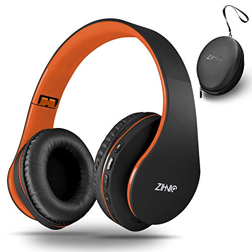 Product Cover Bluetooth Over-Ear Headphones, Zihnic Foldable Wireless and Wired Stereo Headset Micro SD/TF, FM for iPhone/Samsung/iPad/PC/TV,Soft Earmuffs &Light Weight for Prolonged Wearing (Black-Orange)