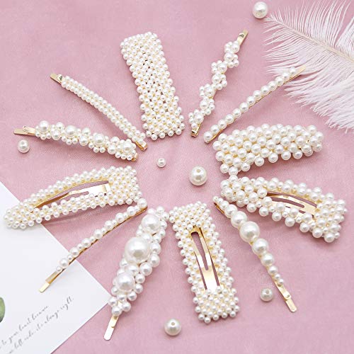 Product Cover OURIZE 12Pcs Pearl Hair Clips Fashion Style Handmade Pearl Hair Barrettes, Women and Girls Headwear Styling Tools Hair Accessories for Party Wedding (12Pcs)
