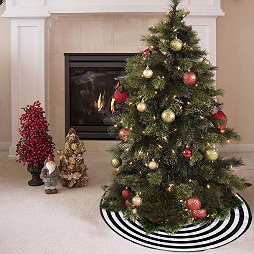 Product Cover AHOOCUSTOM Happy New Year 2020 Black and White 48 in Christmas Tree Skirt Versatile Easy to Change, Large Funny Target Holiday Party Supplies Soft Tree Mat Decoration Ornaments