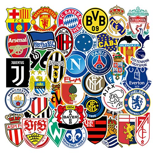 Product Cover Football Club Logo Laptop Stickers,50psc Soccer Club Stickers Waterproof Vinyl Decal Sticker for Phone,Compute,Cars,Bicycles,PS4, Xbox ONE. (Football Team)
