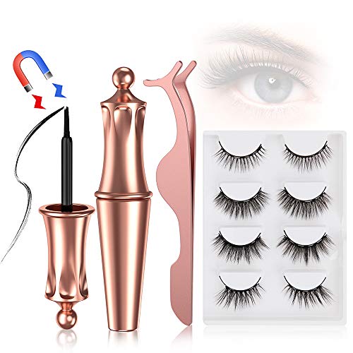 Product Cover 4 Style Magnetic Eyelashes with Eyeliner, Magnetic Eyeliner and Magnetic Eyelash Kit - Reusable Eyelashes With Natural Look, Comes With Tweezers - No Glue Needed