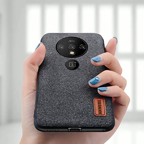 Product Cover Annure Shockproof Soft TPU Bumper Fabric Back Cover Case for Oneplus 7T (Black)