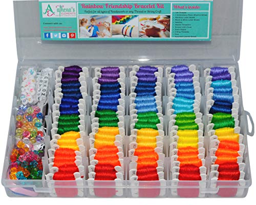 Product Cover Premium Rainbow DIY Friendship Bracelet String Kit Embroidery Thread and Accessories - Colors are Coded Embroidery Floss - Cross Stitch, String, Thread Craft Supplies - Perfect Gift for Girls 7 to 12
