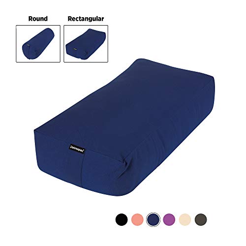 Product Cover Retrospec Sequoia Yoga Bolster, Includes Machine Washable Cotton Cover and Cary Handle; Round & Rectangular, Midnight Blue