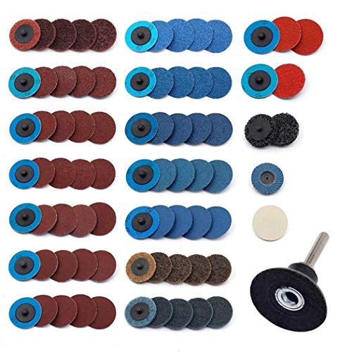 Product Cover Sanding Discs Set 80 Pcs YUFUTOL 2 inch Roloc Quick Change Discs with a 1/4 inch Holder,Surface Conditioning Discs for Die Grinder Surface Prep Strip Grind Polish Burr Finish Rust Paint Removal