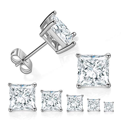Product Cover 5 Pairs 18K White Gold Plated Princess Cut Clear Cubic Zirconia Stud Earring Pack