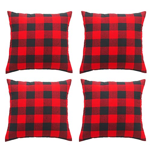 Product Cover Awroutdoor Throw Pillow Covers Red Black Buffalo Check Plaids Christmas Pillow Cover 18x18 Inches Set of 4 Cotton Linen Cushion for Home Sofa Bedding Couch Decorative for Modern Simple Style Decor