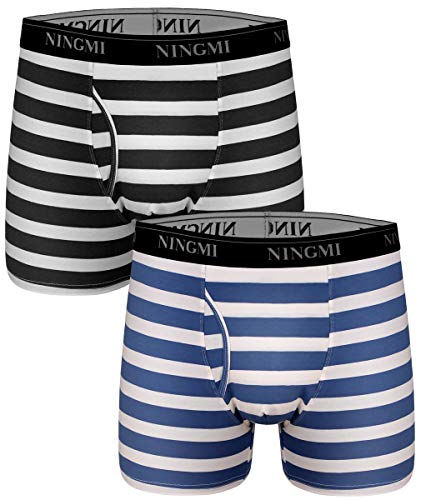 Product Cover NINGMI 6 Packs Mens Striped Boxer Briefs Open Fly Pouch Underwear Breathable Stretch Boxers Shorts Sports Trunks (B+S, Large)