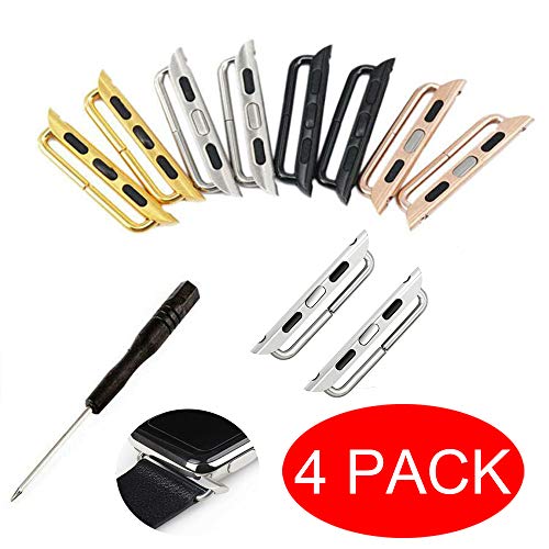 Product Cover Watch Strap Connector Stainless Steel Adapter Replaceable Metal Connection Adapter Connection Watch Strap with Replacement Tool Compatible with Apple Watch Band 42mm 44mm（4 Colors-4 Pair）