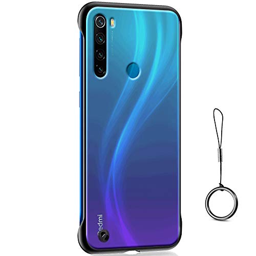 Product Cover TheGiftKart Ultra Slim Frameless Design Frosted Matte Semi-Transparent Hybrid Bumper Hard Back Case Cover with Metal Ring for Xiaomi Redmi Note 8 (Black Border)