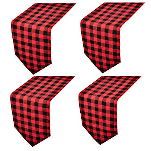 Product Cover 4 Pack Buffalo Check Table Runners Red and Black Plaid Table Runner for Christmas Dinner, Lumberjack Party, Outdoor or Indoor Gatherings Table Home Decorations 12