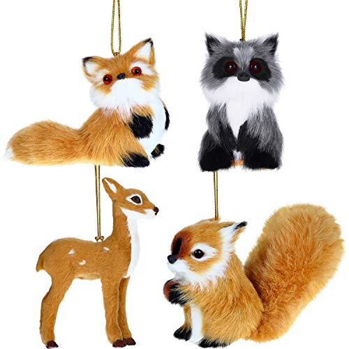 Product Cover Gejoy 4 Pieces Plush Animal Ornament Christmas Hanging Ornament Plush Holiday Animal Tree Decoration for Christmas Supplies
