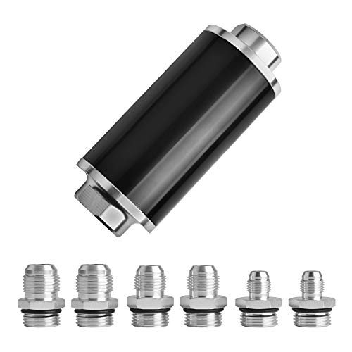 Product Cover EVIL ENERGY 30 Micron Inline Fuel Filter 6AN 8AN 10AN Adapter Universal 58mm Cleanable Black & Silver