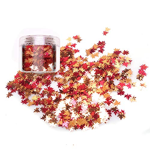 Product Cover Laza 10gram Chunky Glitter Autumn Leaves Nail Art Sequin Flake Metallic Leaf Shaped Red Yellow Orange Mixed DIY Design Spangles Confetti Solvent Resistant for Decoration Festival - Maple